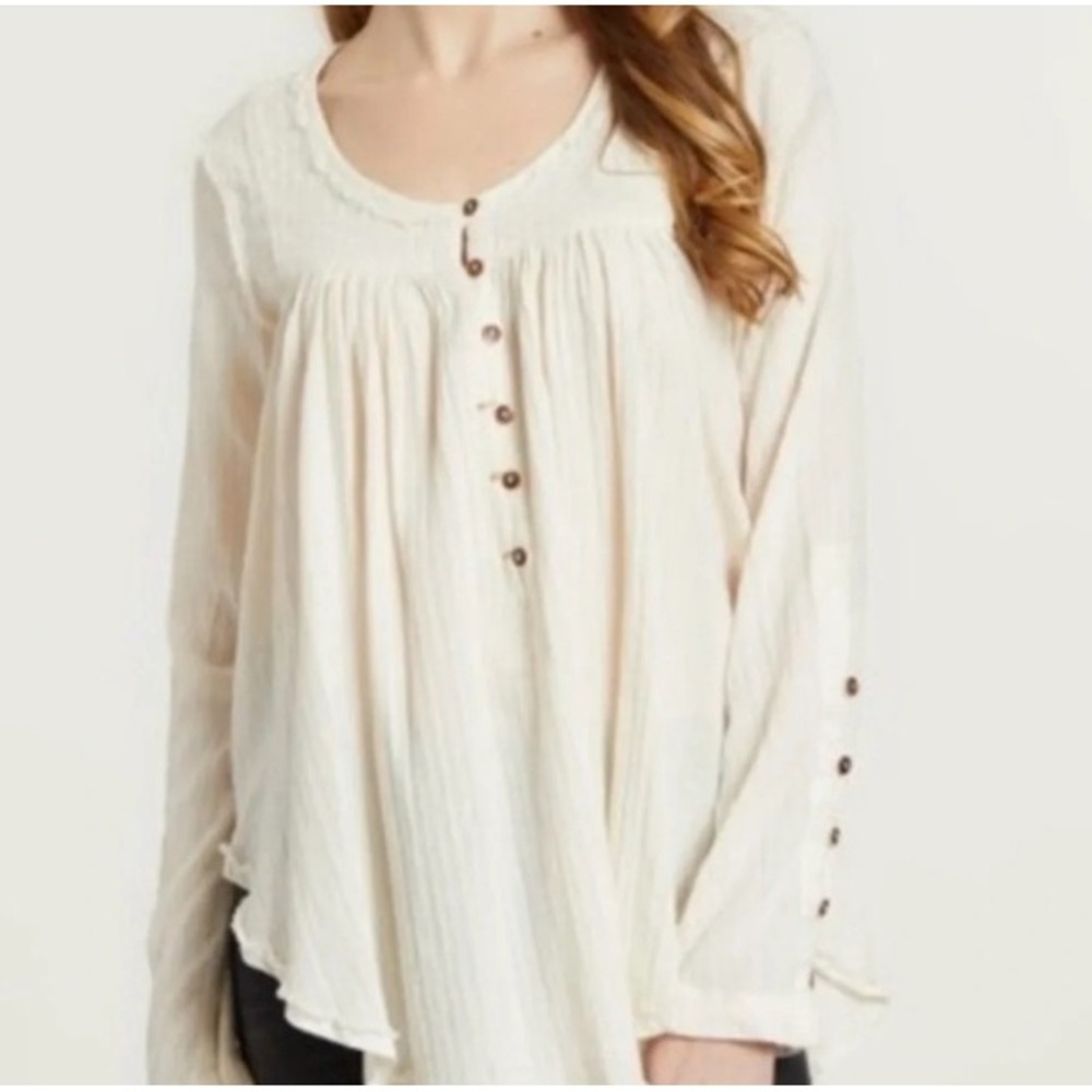 Free People We The Free Sand Dune Henley Top Blouse XS Ivory Cream Boho Rustic